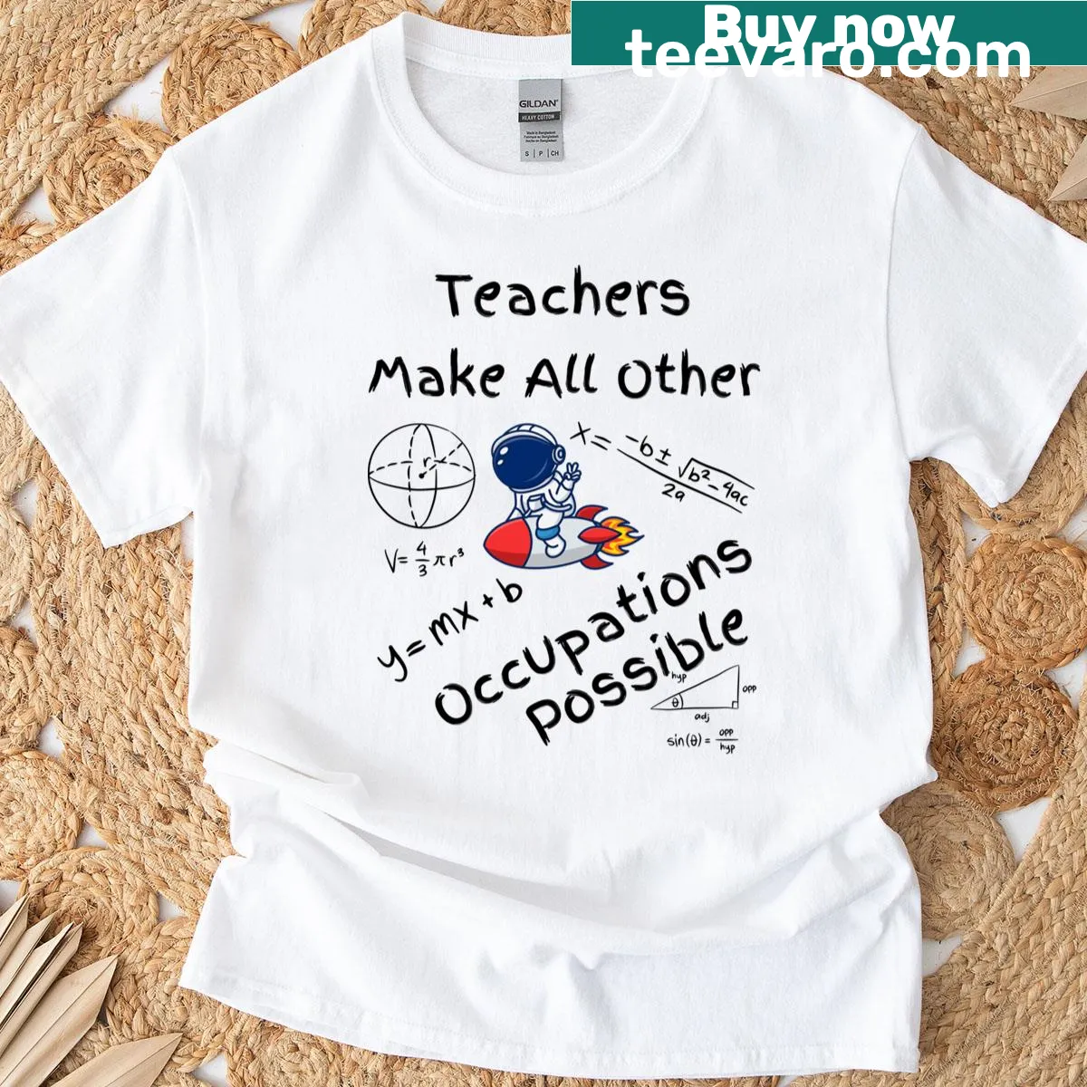 Classic t-shirt with astronaut design and teaching statement — on a men's t-shirt