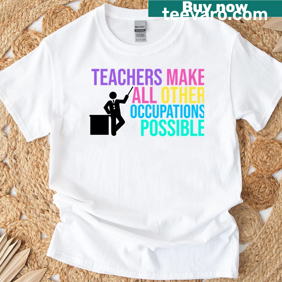 Classic T-shirt featuring a message celebrating teachers' contributions. — on a men's t-shirt