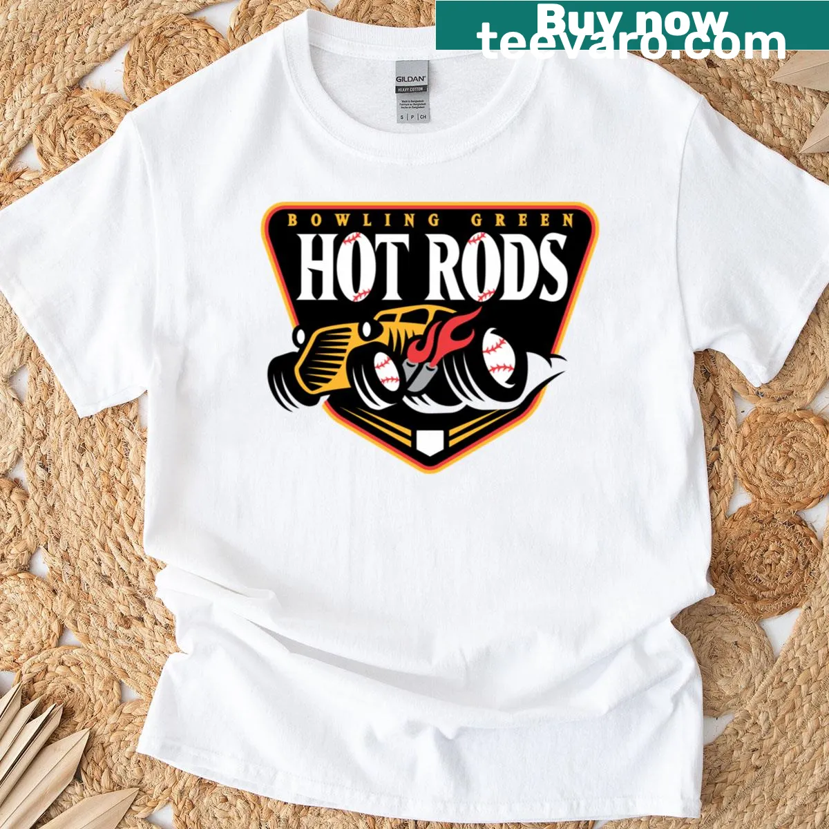 Classic T-shirt featuring Bowling Green Hot Rods logo — on a men's t-shirt