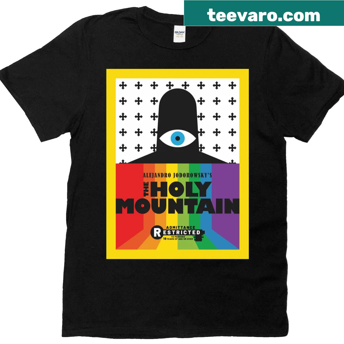 T-shirt featuring imagery from The Holy Mountain film — on a men's t-shirt
