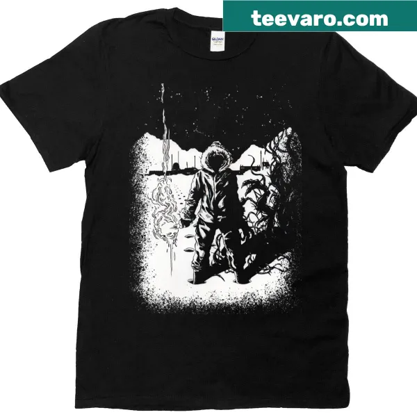 Distressed graphic of 'The Thing' movie on a classic t-shirt