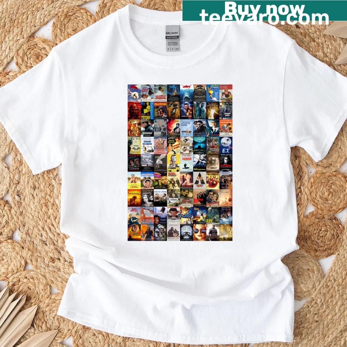 Classic T-shirt featuring iconic film titles in a stylish font — on a men's t-shirt
