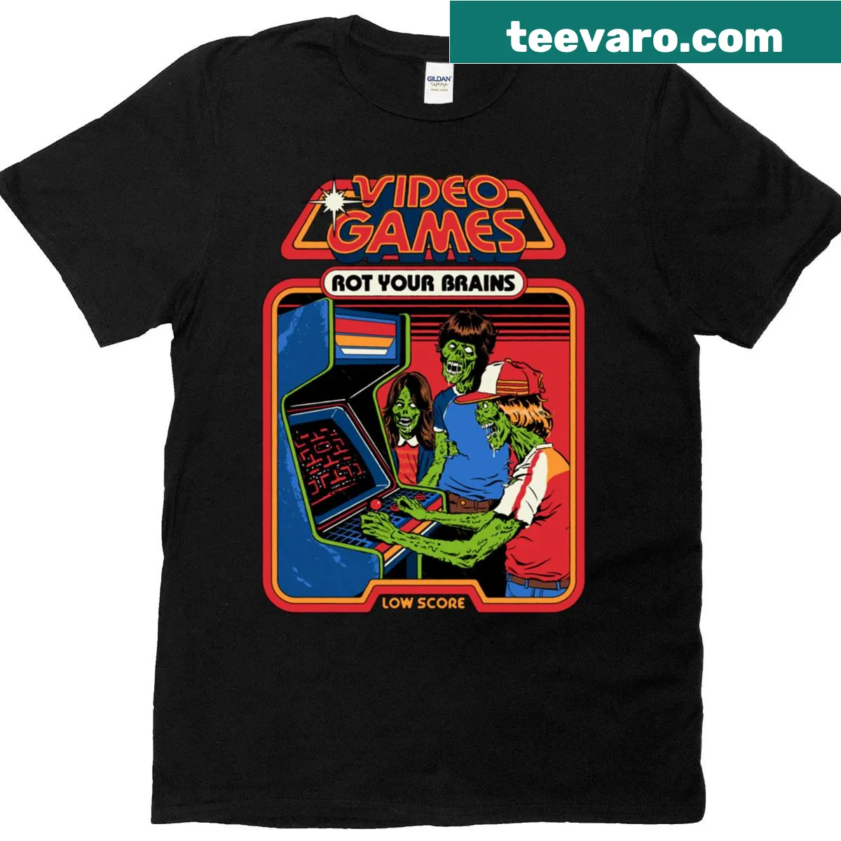 Edgy t-shirt with the phrase 'Video Games Rot Your Brains' in bold typography — on a men's t-shirt