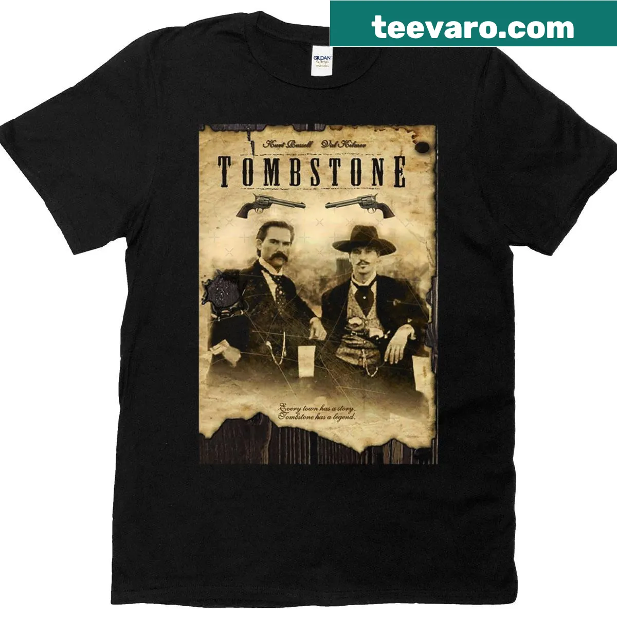 Vintage t-shirt celebrating classic movies with a distressed design — on a men's t-shirt