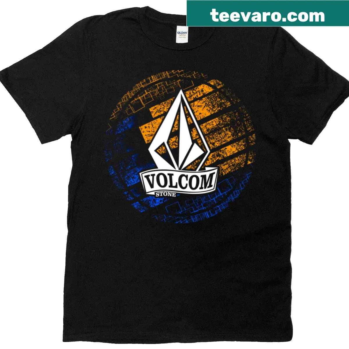 Classic Volcom logo t-shirt with vintage distressed style — on a men's t-shirt