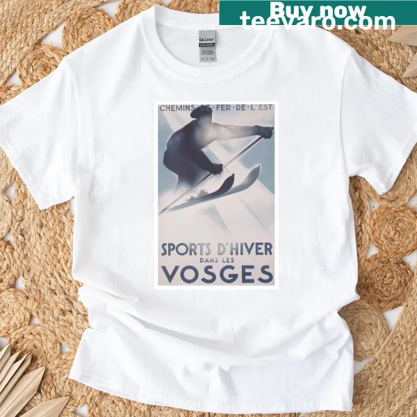 Vintage ski travel poster t-shirt featuring Vosges mountains design