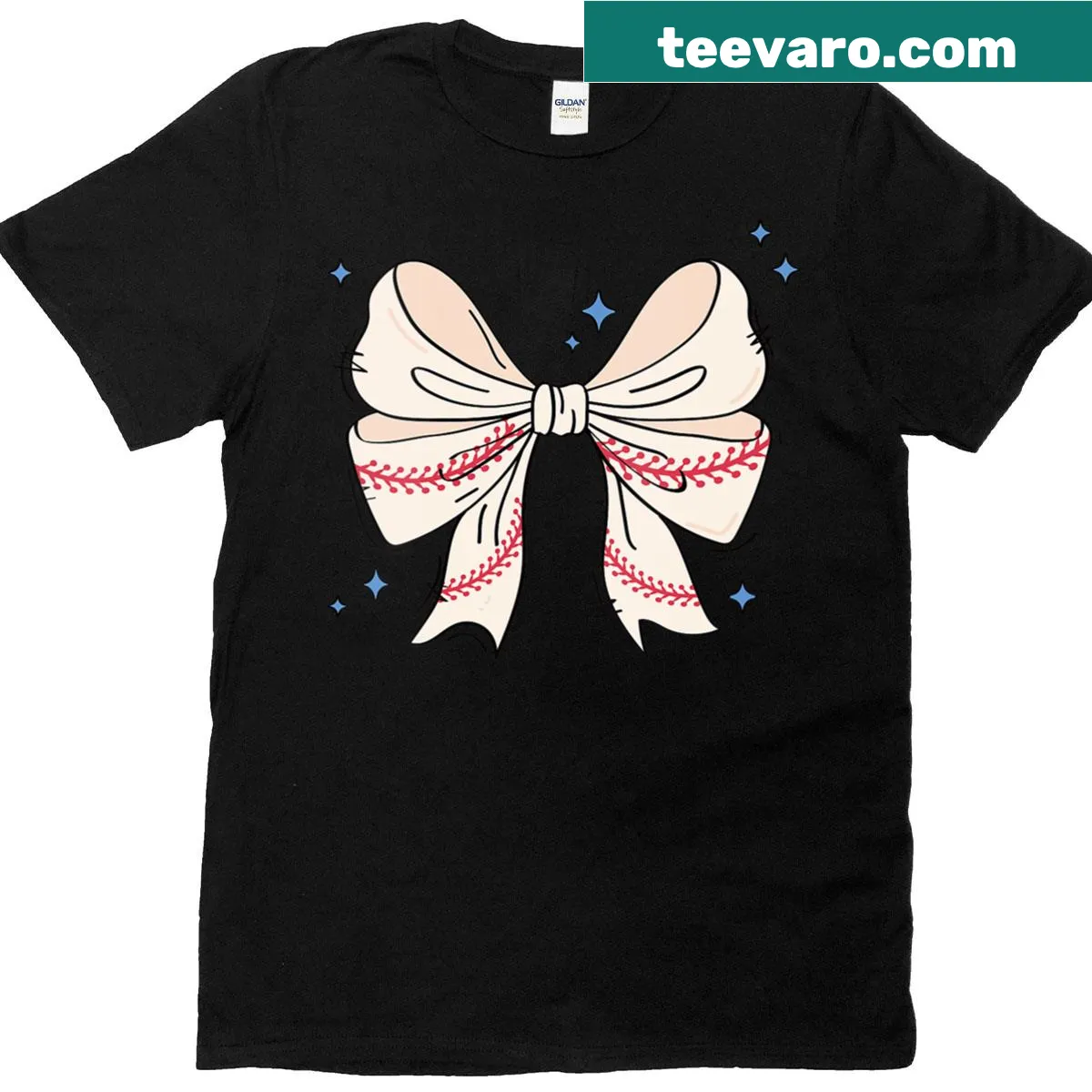 Cute retro baseball bow graphic V-neck t-shirt for women — on a men's t-shirt