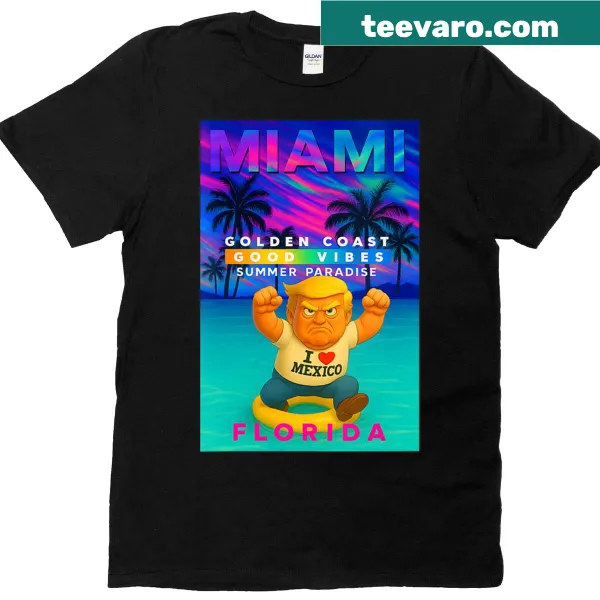 Funny V-neck t-shirt featuring Trump on a floatie