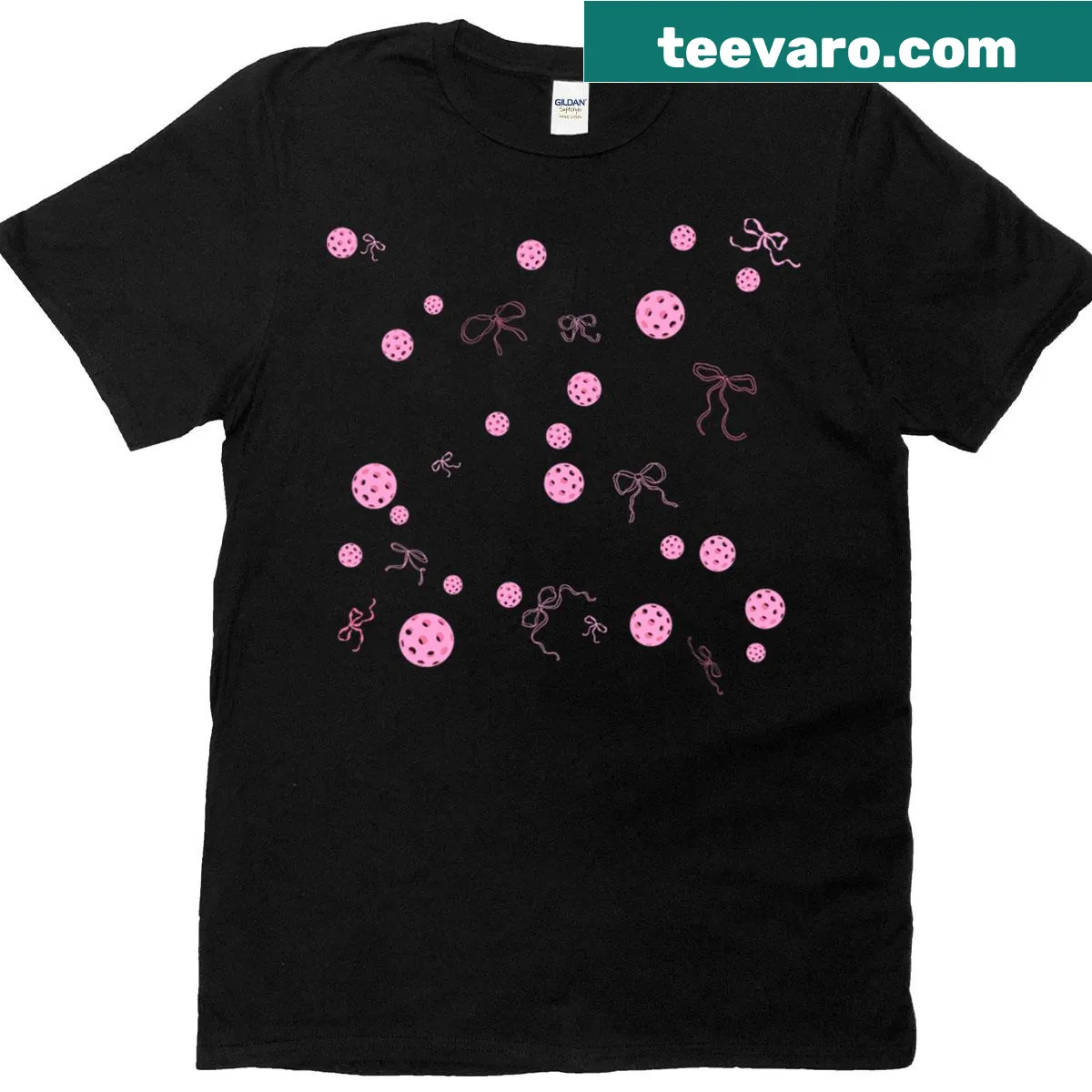 Pink bows design on women's pickleball t-shirt — on a men's t-shirt