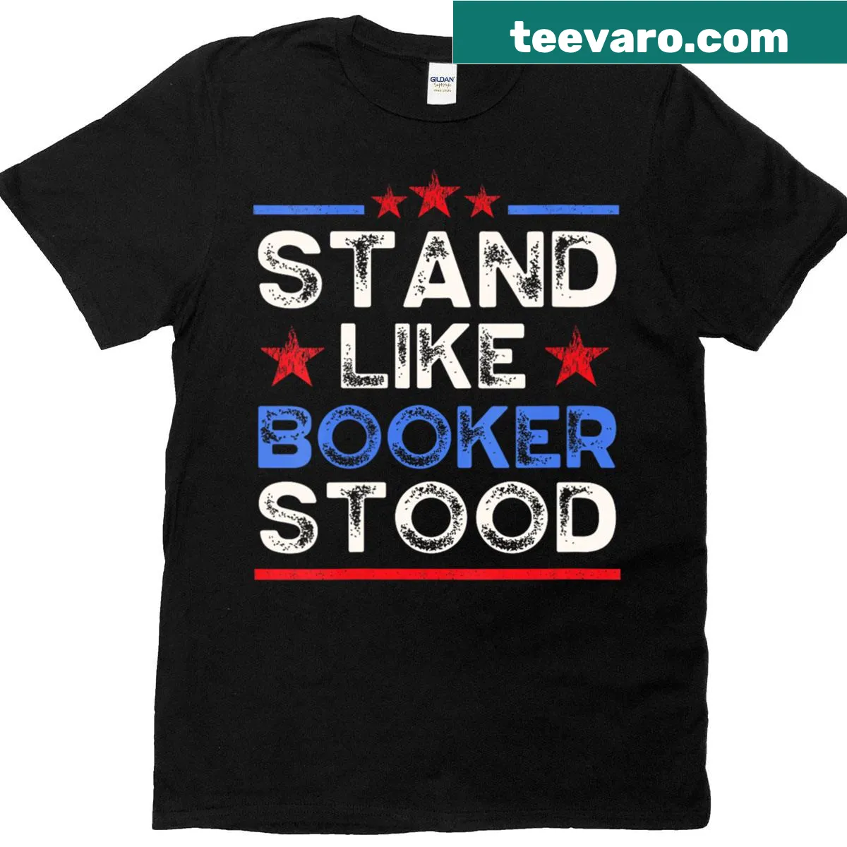Patriotic V-neck T-shirt with empowering democratic message — on a men's t-shirt