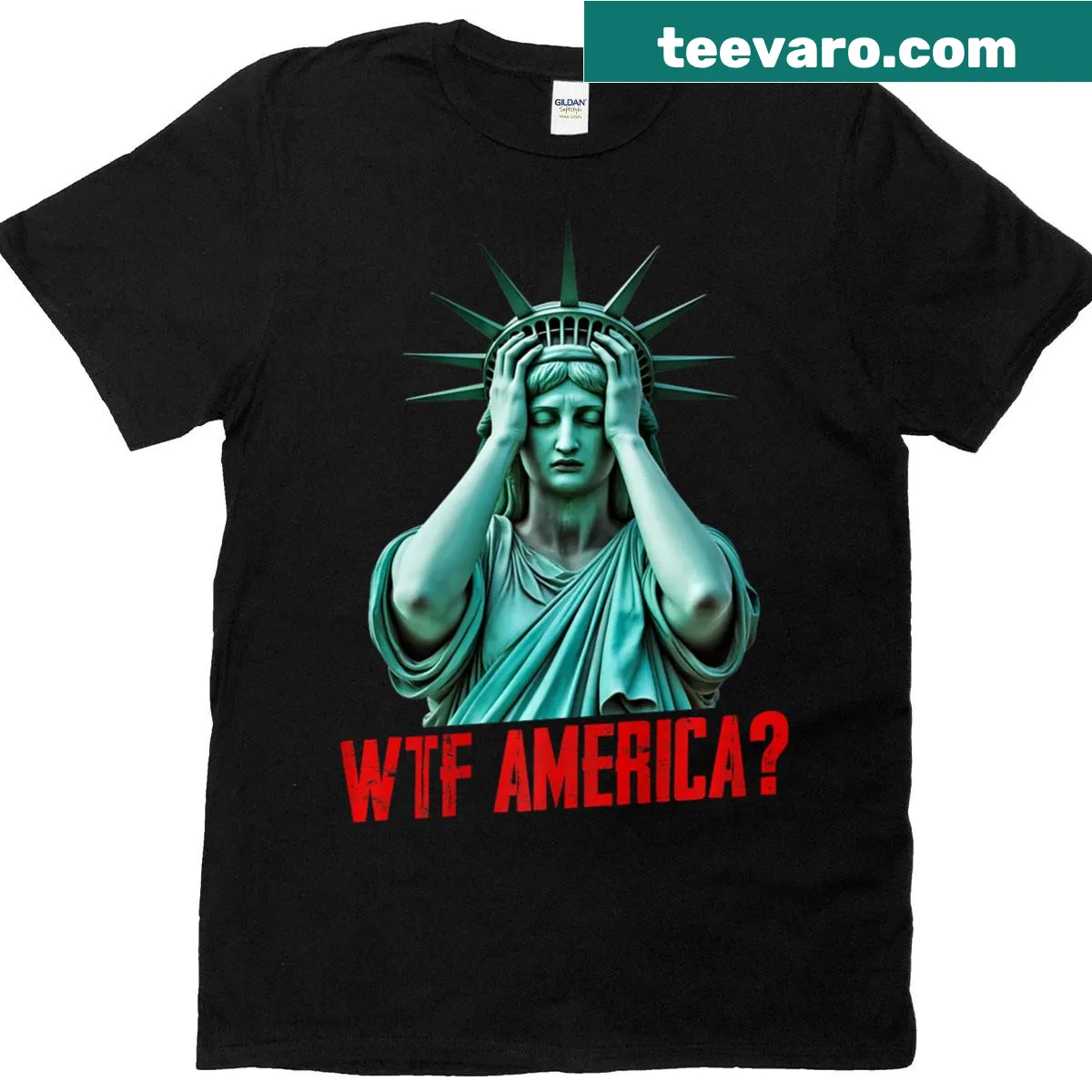 T-shirt with Statue of Liberty and anti-Trump message — on a men's t-shirt