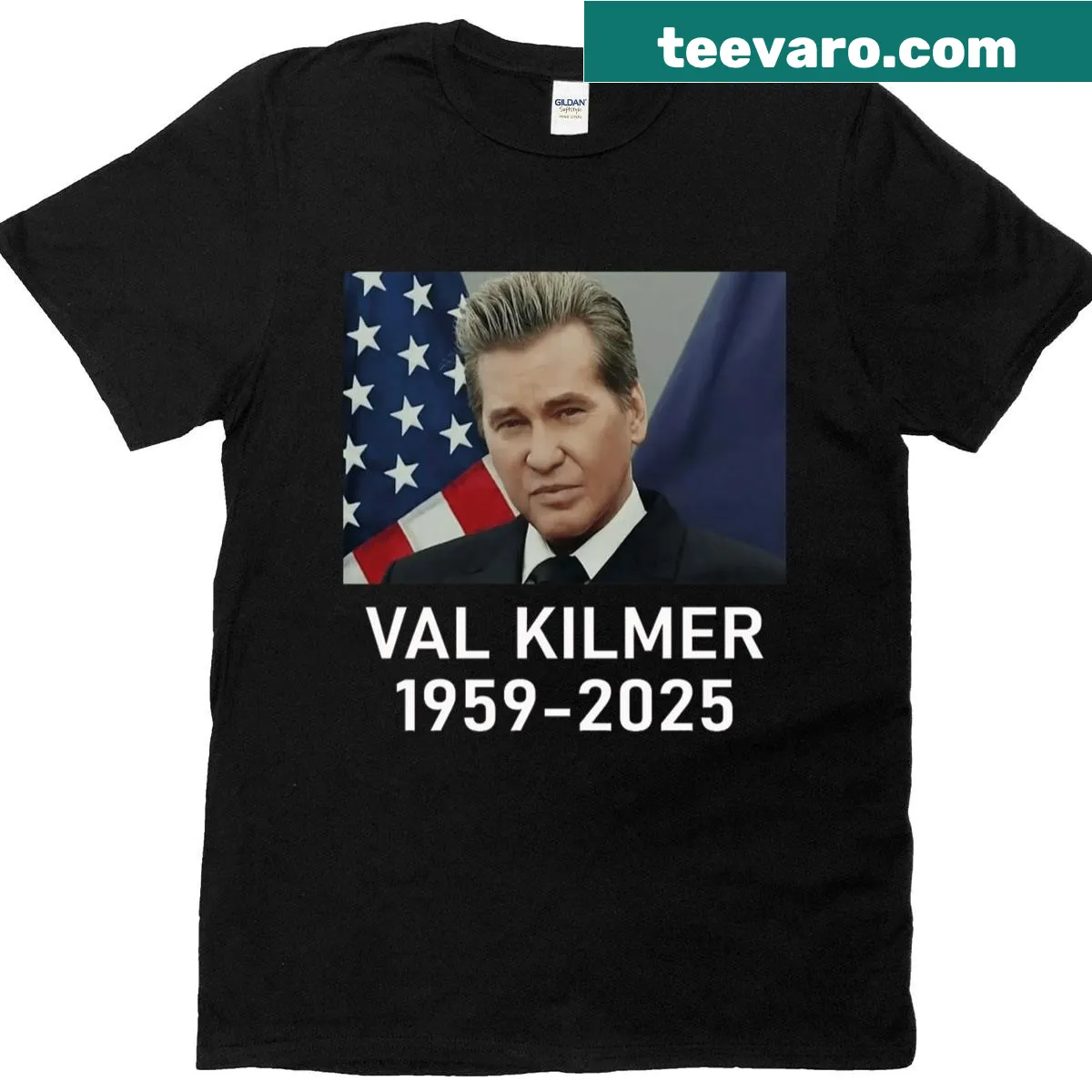 Typography design honoring an American actor from 1959 to 2025 — on a men's t-shirt