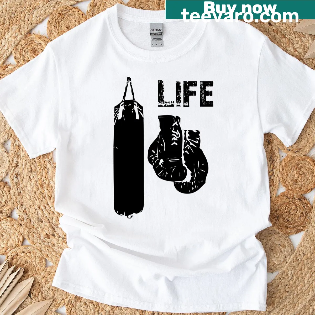 Classic boxing-themed T-shirt with bold typography — on a men's t-shirt