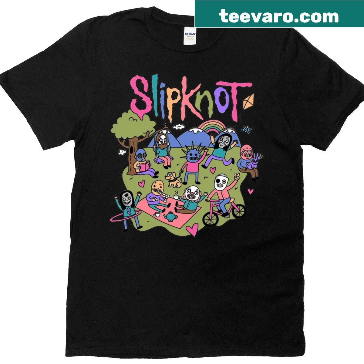 Cartoon robot graphic on a classic t-shirt with bulky limbs and antennas — on a men's t-shirt