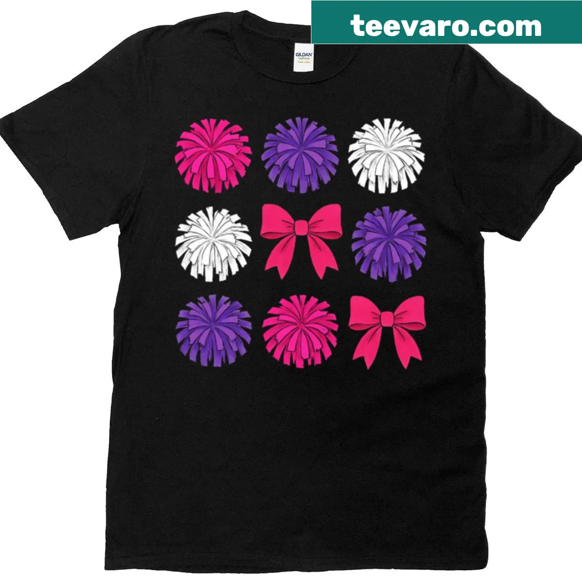 Cheerleading pom-pom and bow pattern on T-shirt — on a men's t-shirt