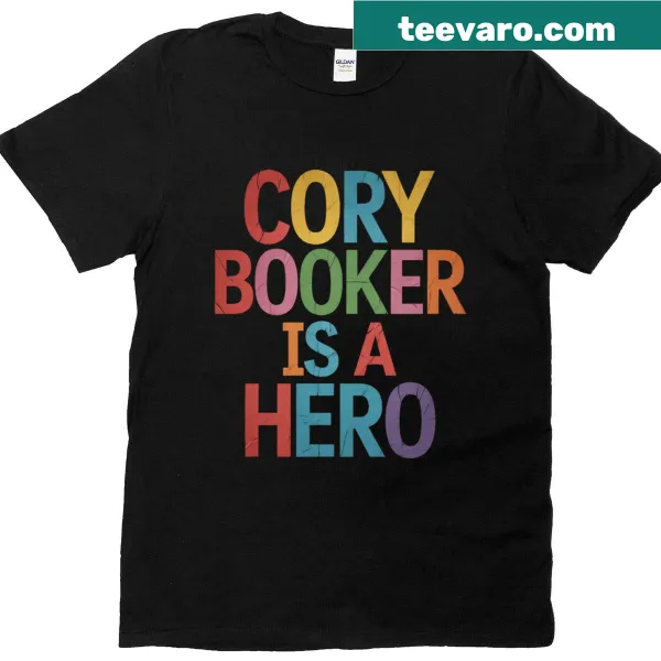 Cory Booker hero graphic on an essential T-shirt