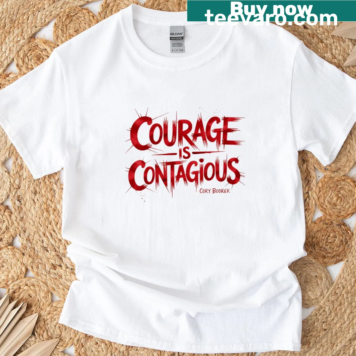 Shirt with 'Courage Is Contagious' quote — on a men's t-shirt
