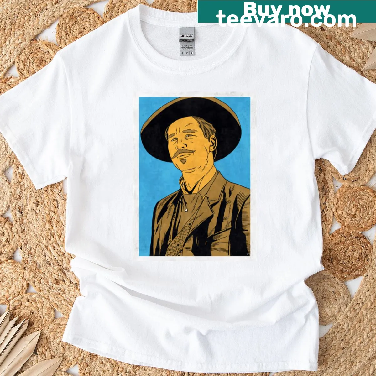 Vintage distressed T-shirt with 'Doc Holiday' text — on a men's t-shirt