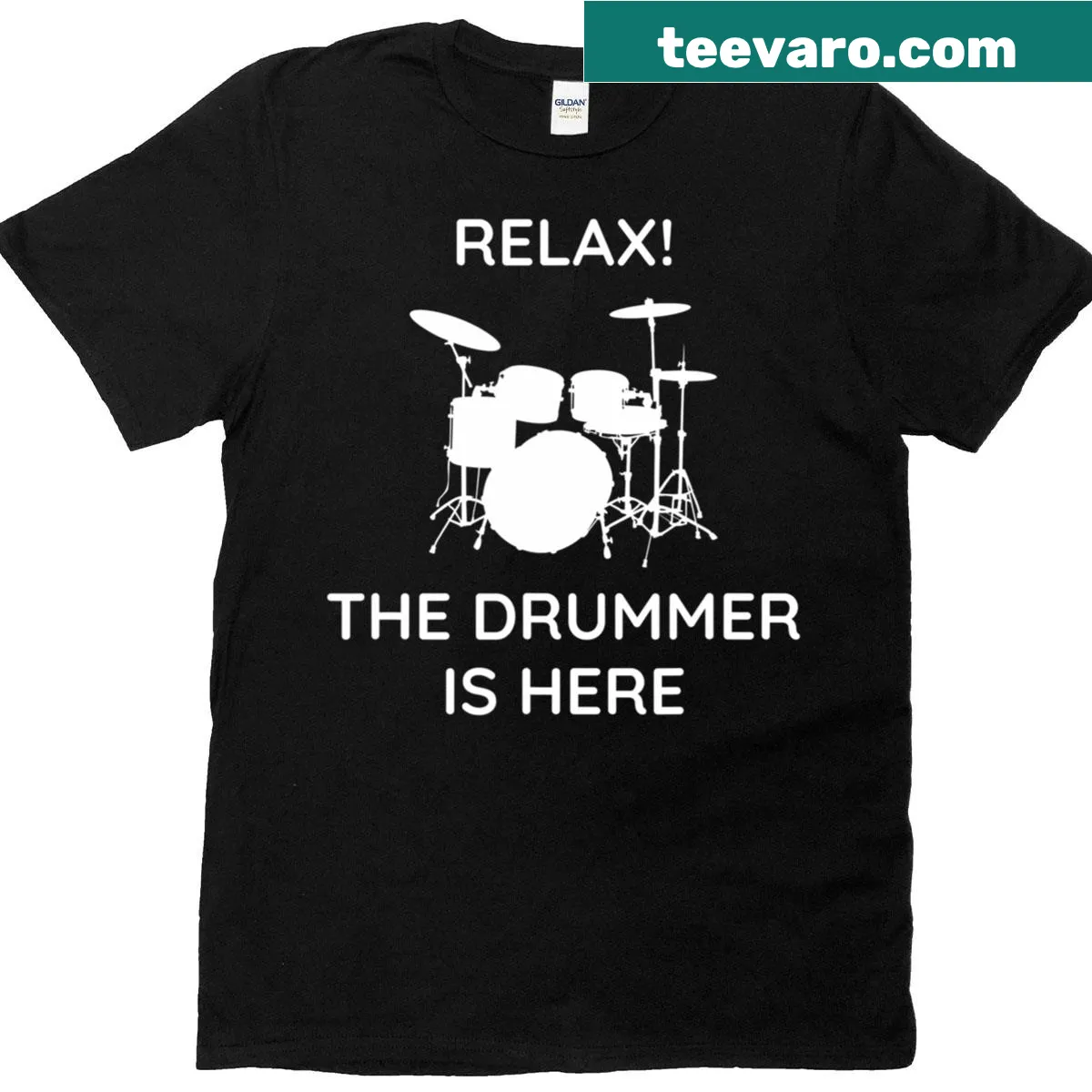 T-shirt celebrating drummers and percussionists with bold text. — on a men's t-shirt