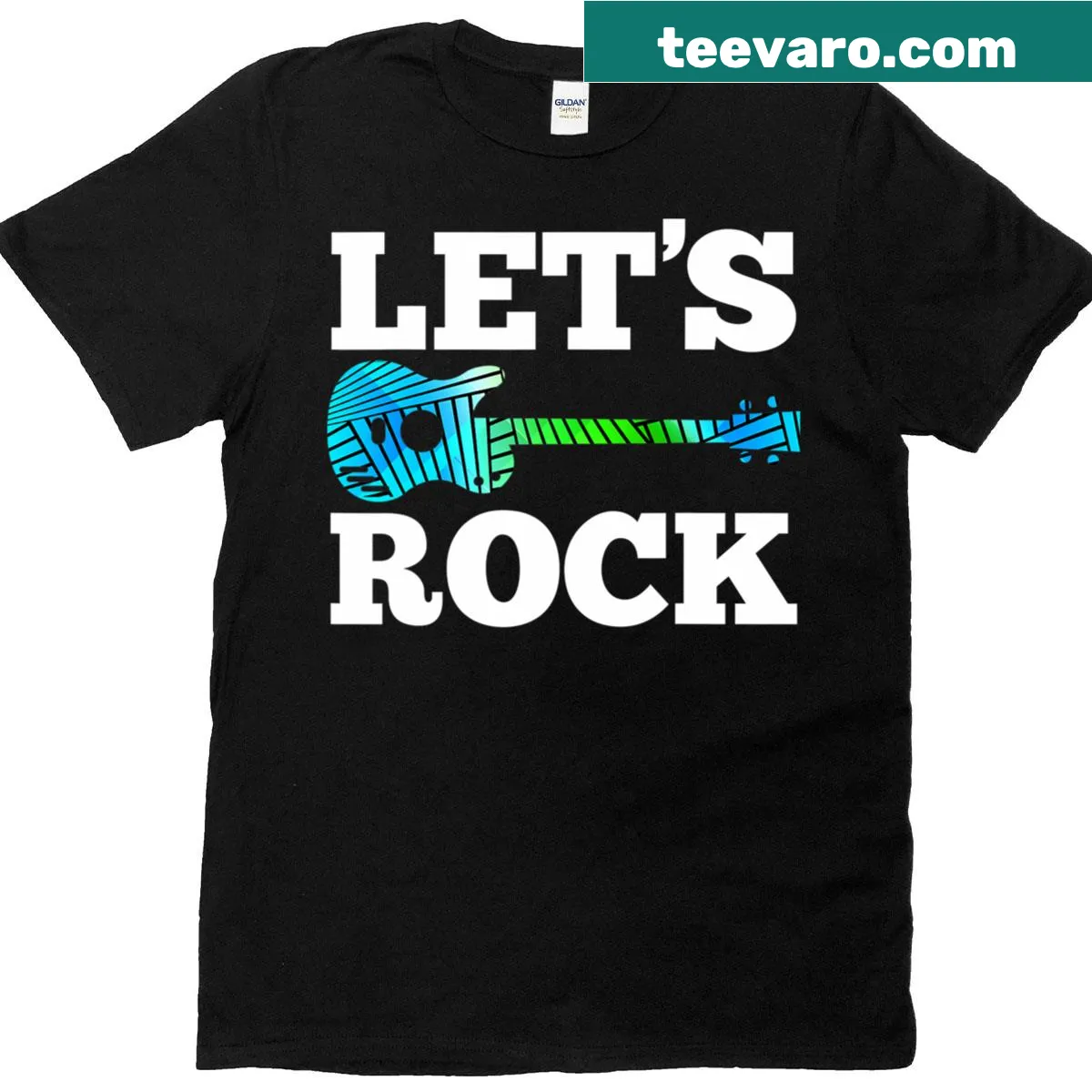 T-shirt celebrating guitarists and rock music with bold graphics. — on a men's t-shirt