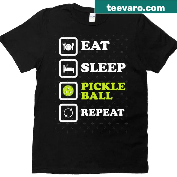 Funny silhouette T-shirt with 'Eat Sleep Pickleball Repeat' text
