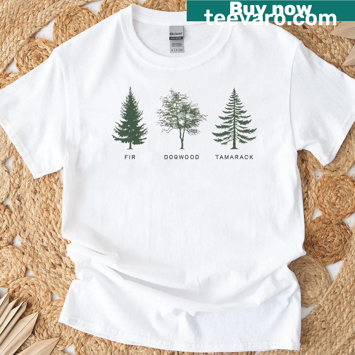 Vintage-style graphic T-shirt featuring national park trees — on a men's t-shirt