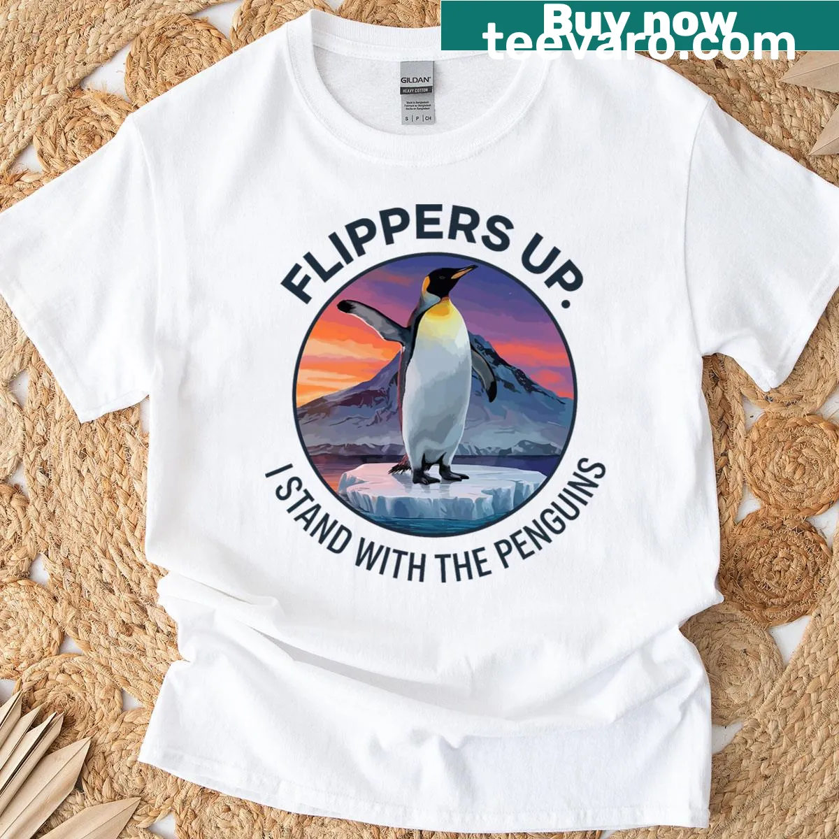 T-shirt featuring supportive phrase for penguins and cute graphic — on a men's t-shirt