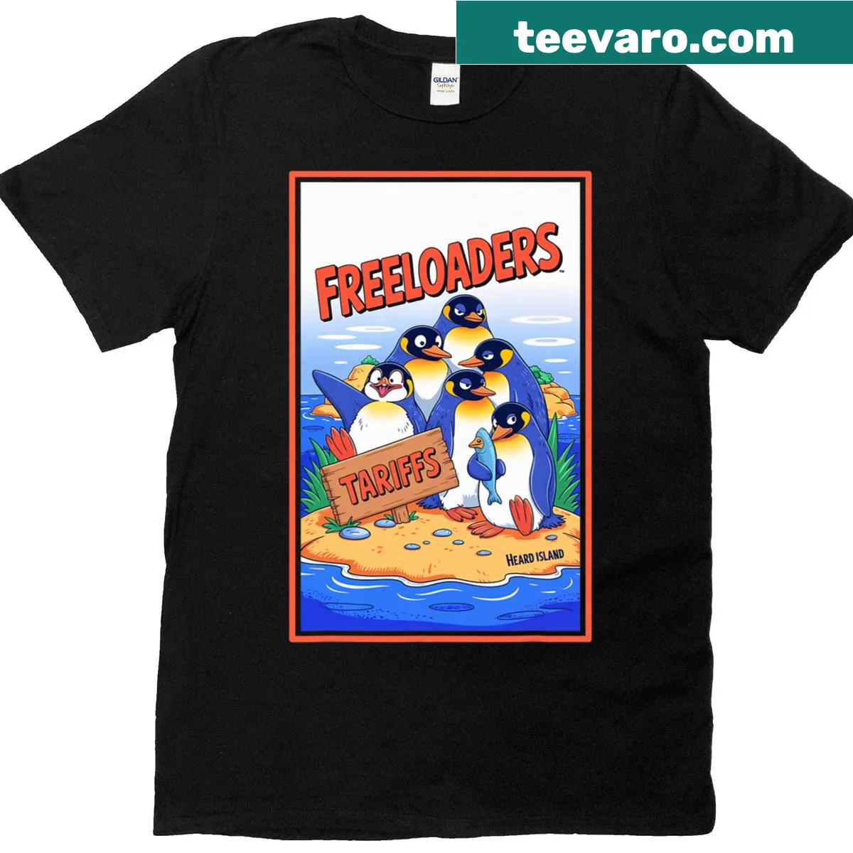 T-shirt with the phrase 'Heard Island Penguins' addressing political themes — on a men's t-shirt
