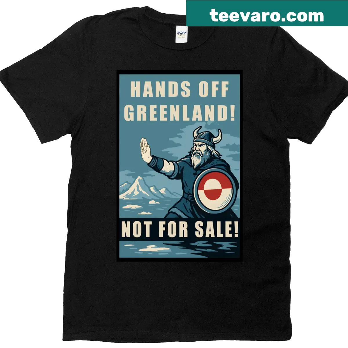 Bold text on t-shirt advocating for the protection of Greenland — on a men's t-shirt