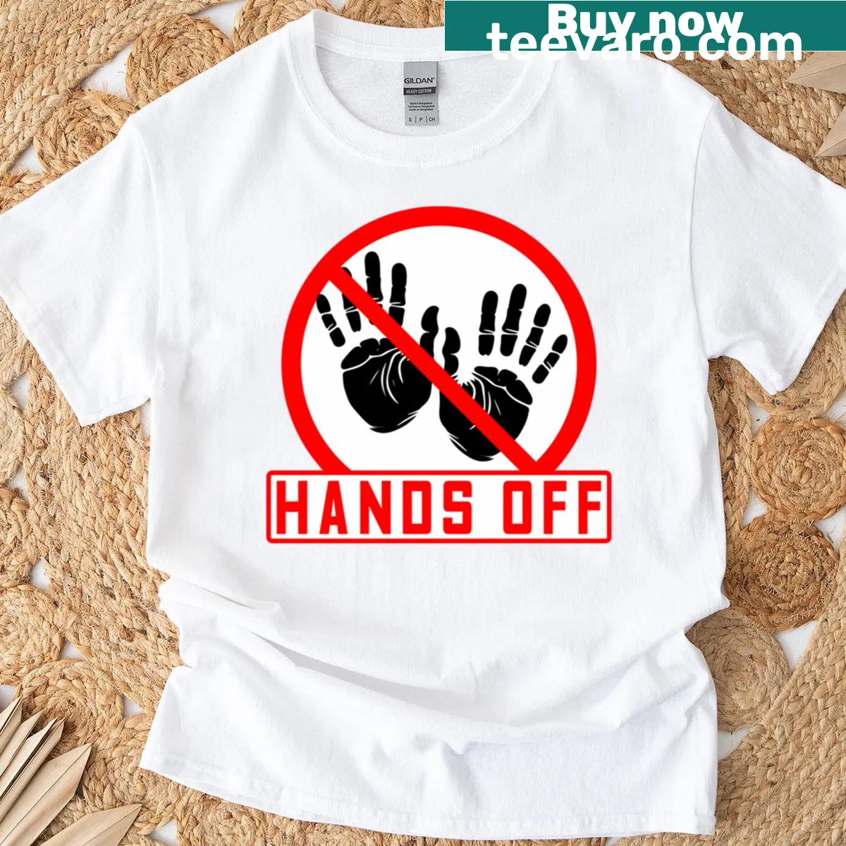 Classic t-shirt with bold text stating 'Hands Off My Property' — on a men's t-shirt