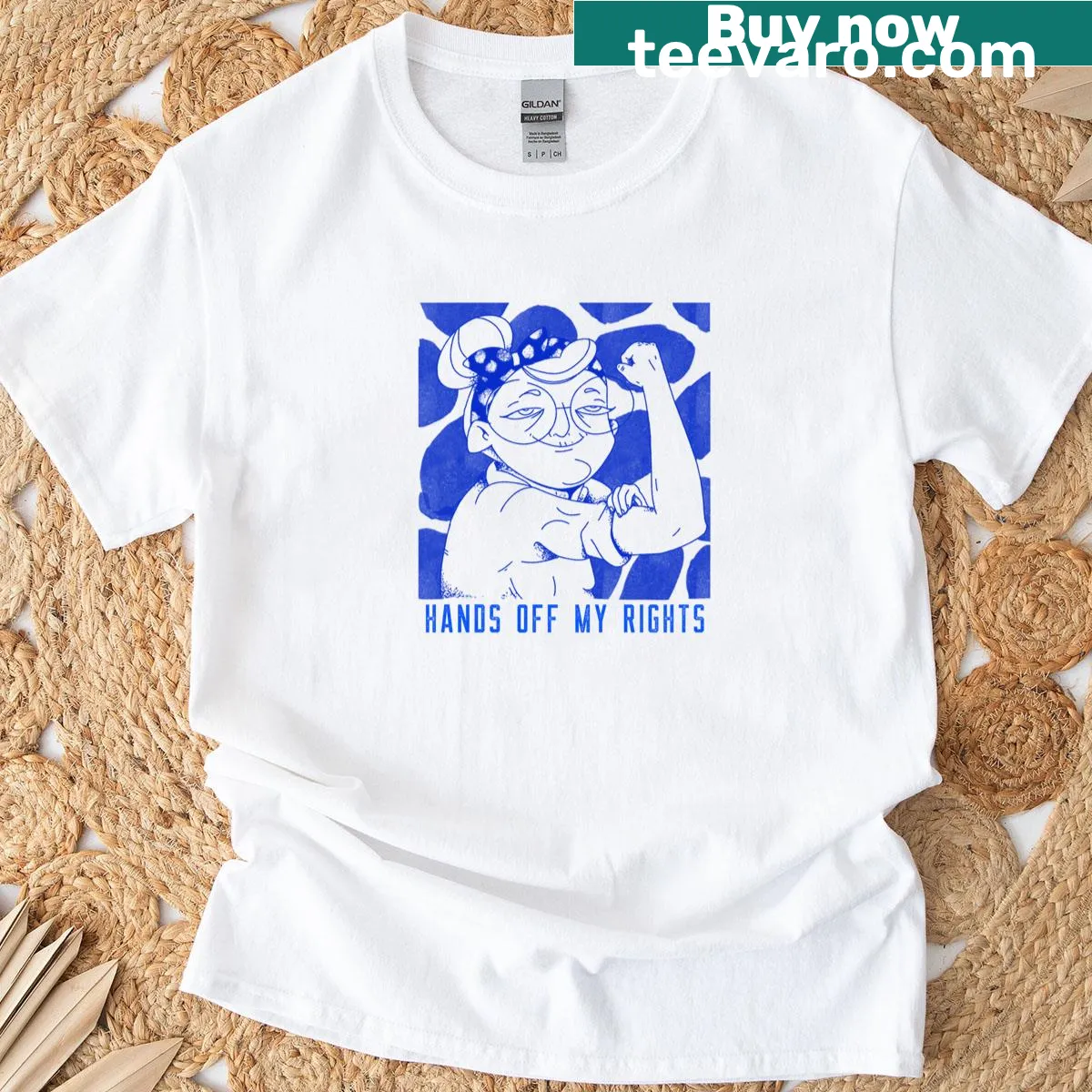 Classic t-shirt with bold text stating 'Hands Off My Rights' — on a men's t-shirt