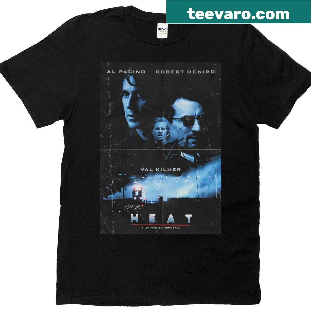Classic t-shirt inspired by the Heat movie poster with bold graphic elements — on a men's t-shirt