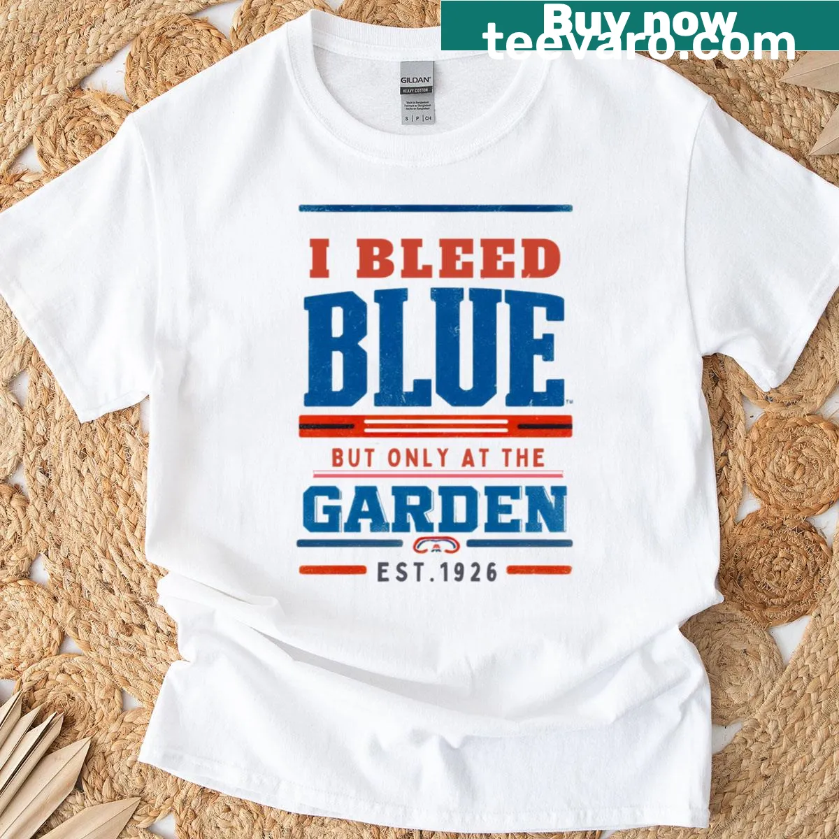 Vintage hockey fan t-shirt with 'I Bleed Blue' text — on a men's t-shirt