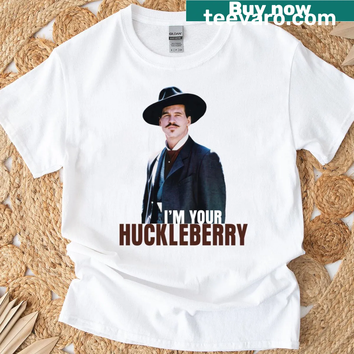 Typography shirt with the quote 'I'm Your Huckleberry' — on a men's t-shirt
