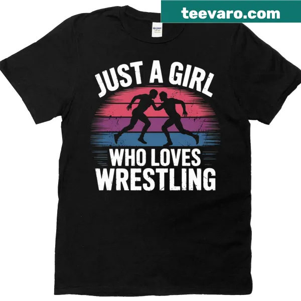 Cute wrestling-themed T-shirt for girls featuring playful wrestler illustrations