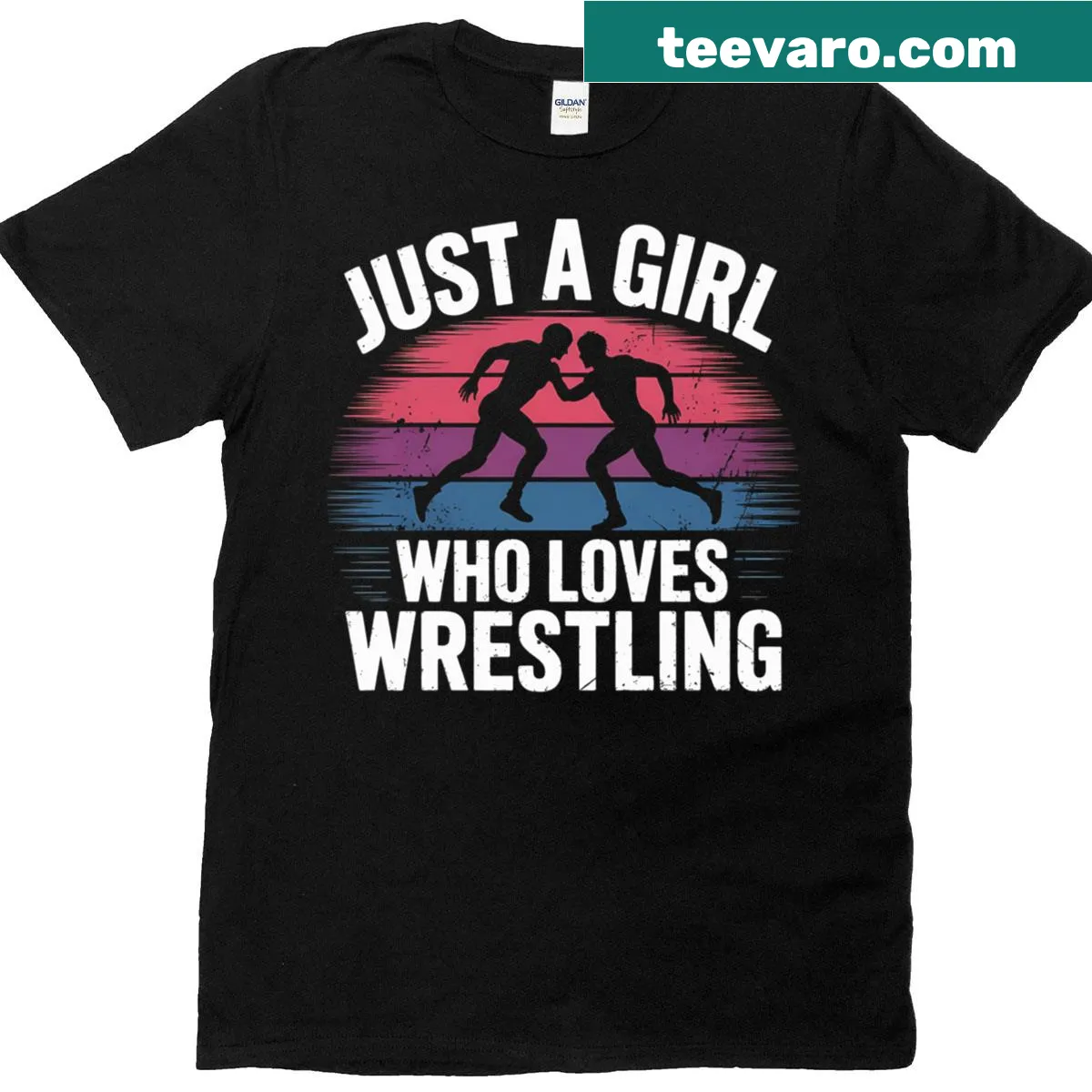 Cute wrestling-themed T-shirt for girls featuring playful wrestler illustrations — on a men's t-shirt