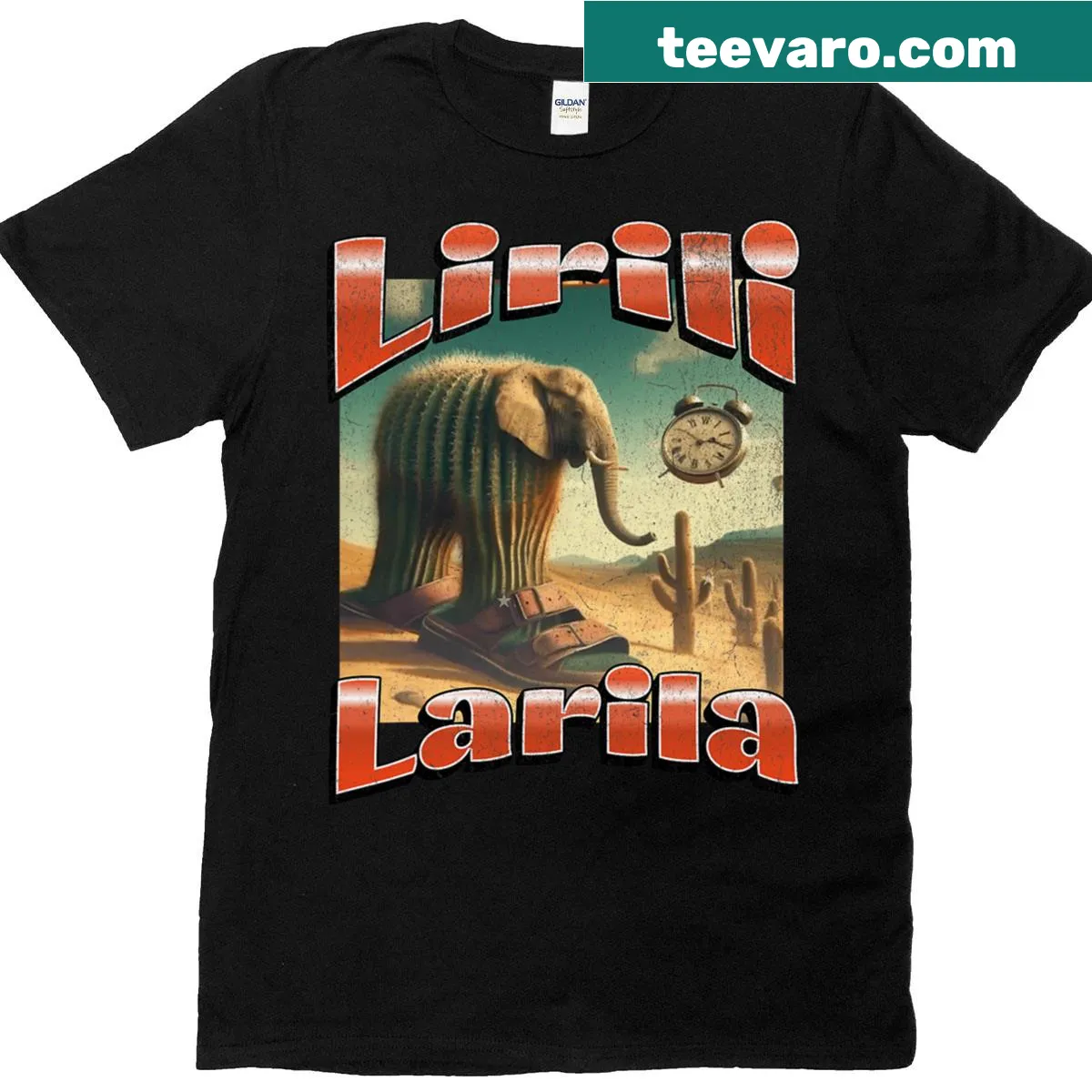 Funny Italian meme graphic t-shirt with the phrase Lirili Larila — on a men's t-shirt