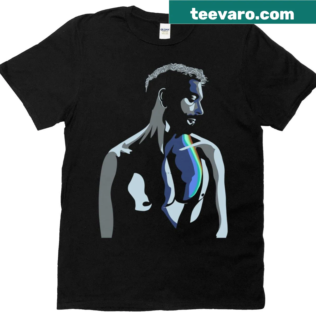 Minimalist vector portrait of Marco Mengoni on a t-shirt — on a men's t-shirt