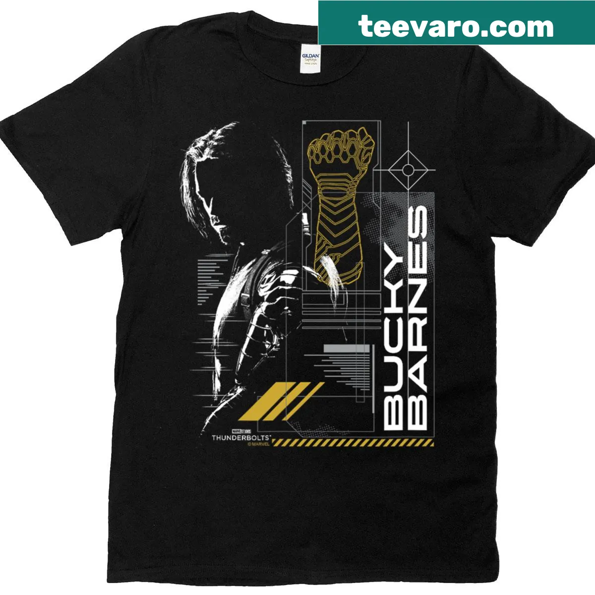 Dark digital design of Bucky Barnes from Marvel's Thunderbolts — on a men's t-shirt