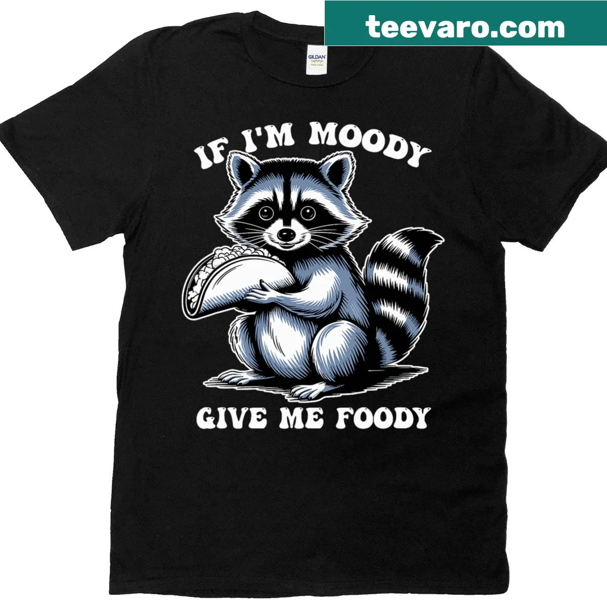 Cartoon raccoon with sarcasm text on a fun tee — on a men's t-shirt