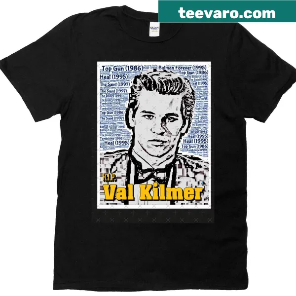 Illustration celebrating Val Kilmer's film career on a t-shirt