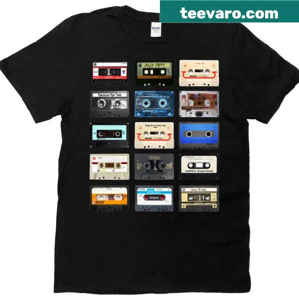 Illustrated design featuring musical elements on a classic t-shirt