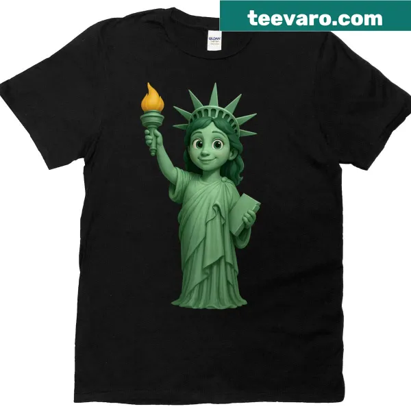 Cartoon illustration of Statue of Liberty on long sleeve T-shirt