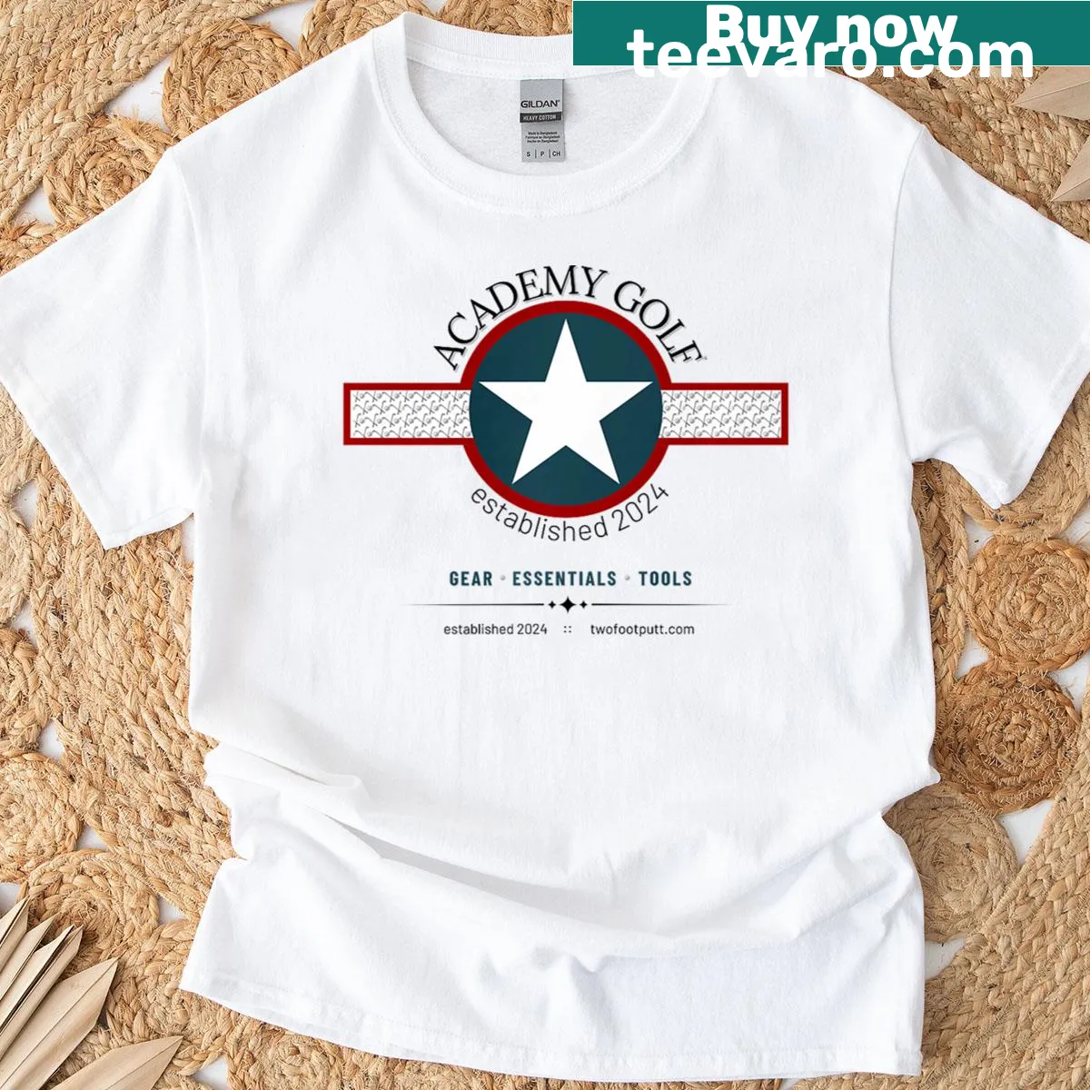 Minimalist blue star graphic on classic T-shirt — on a men's t-shirt
