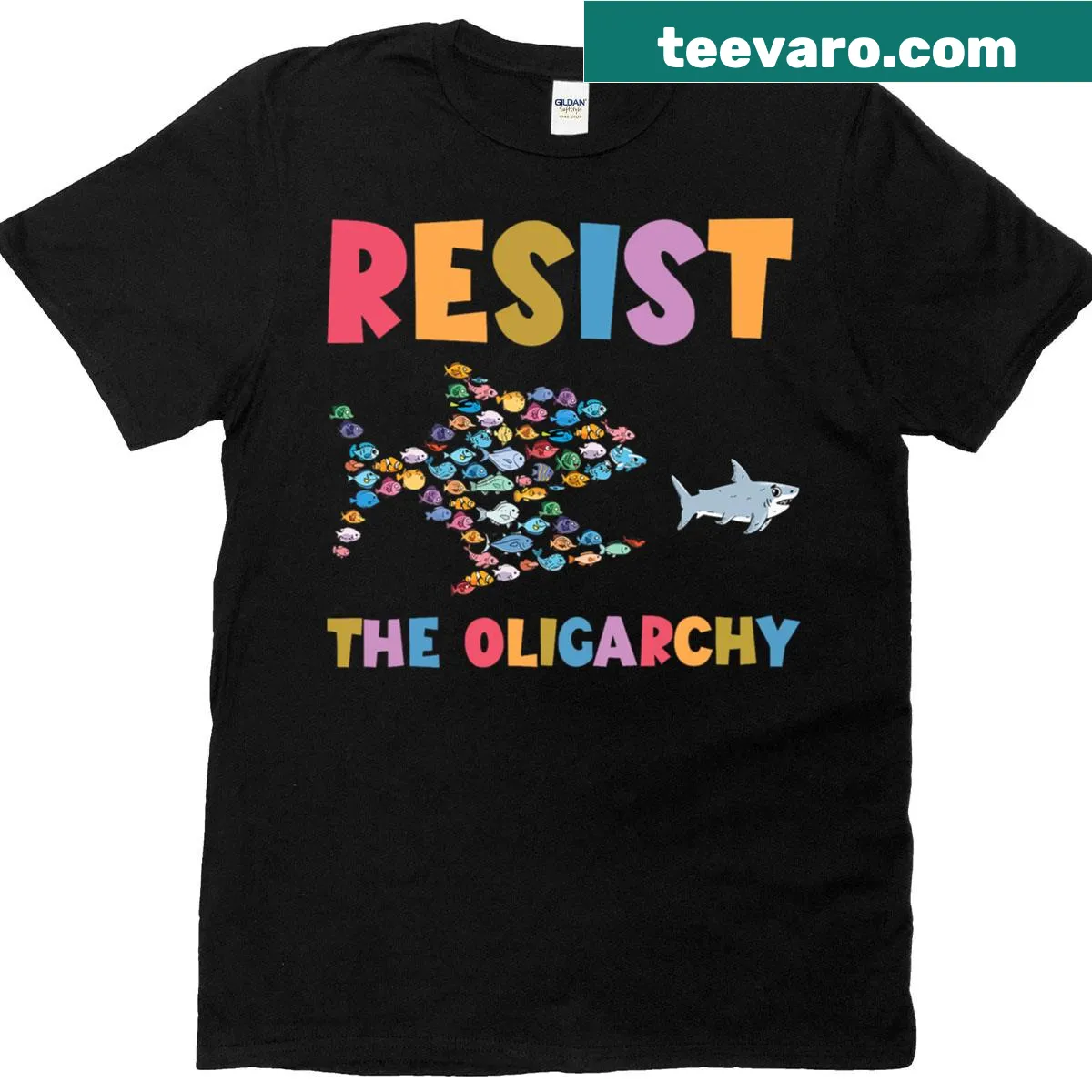 Funny T-shirt depicting a fish with a political message — on a men's t-shirt