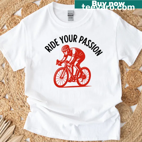 Cyclist silhouette graphic on a T-shirt promoting passion for cycling