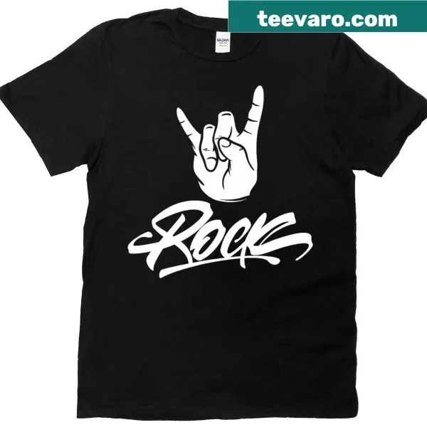 Illustration of rock fingers hand gesture on a heavy rock music t-shirt