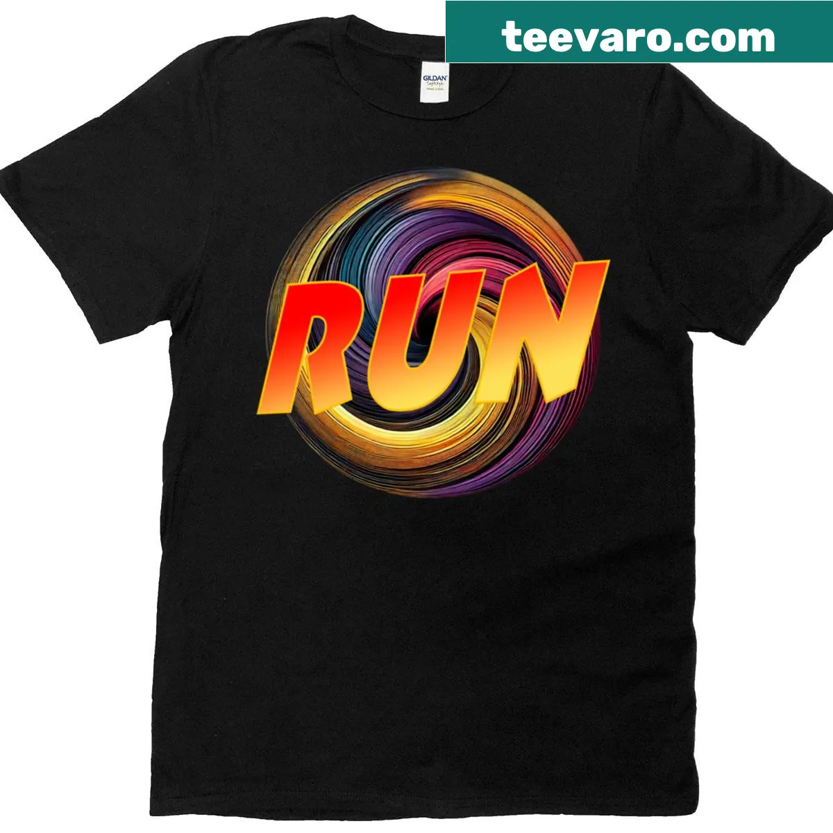 Dynamic t-shirt with swirl graphic representing speed — on a men's t-shirt