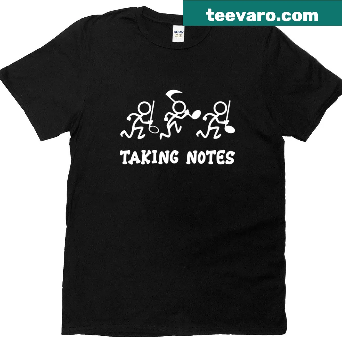 Funny Taking Notes music t-shirt with playful typography — on a men's t-shirt