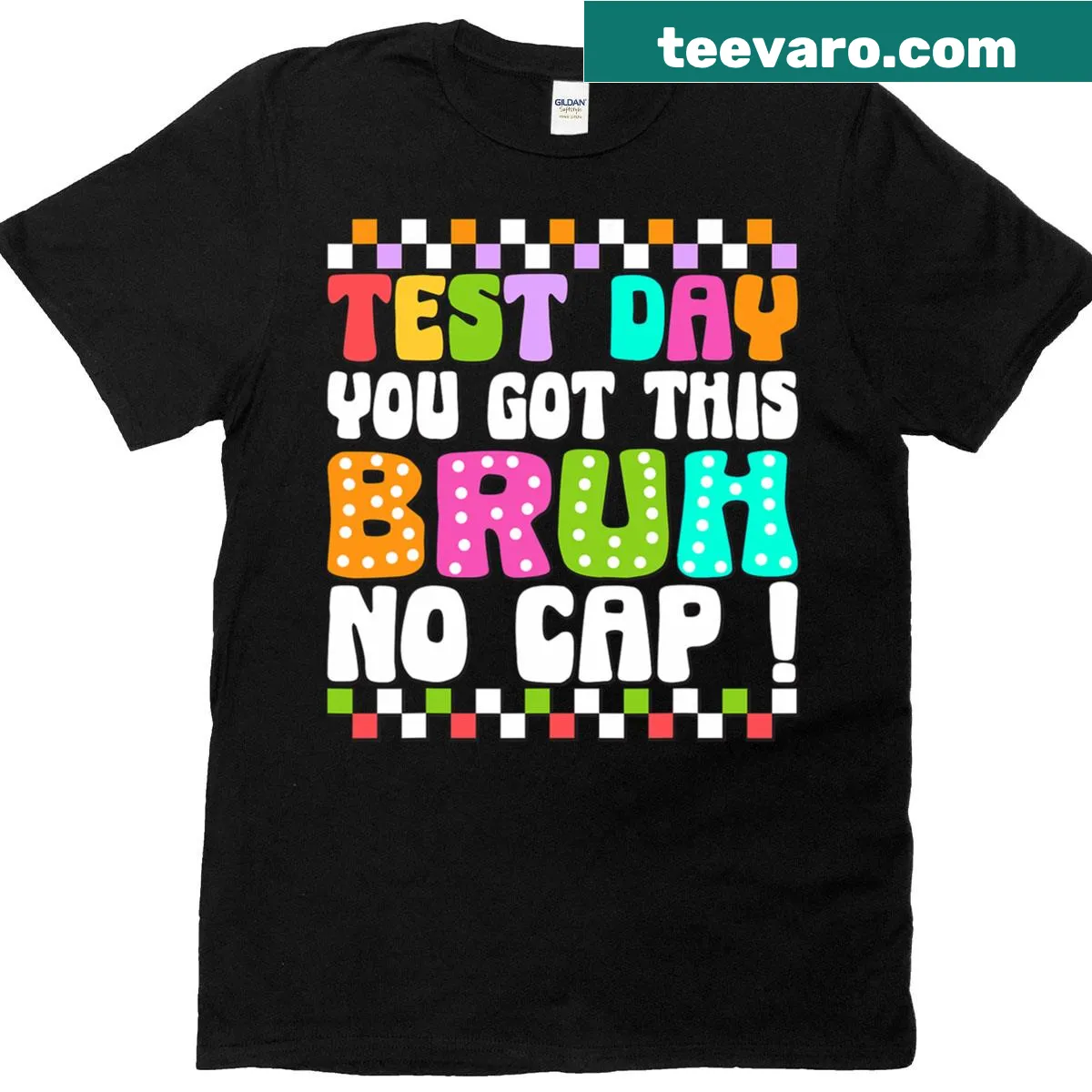Funny teacher t-shirt with motivational testing message — on a men's t-shirt